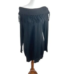 White House Black Market Fringe Off-Shoulder Sweater – Size L Boho Whimsygoth